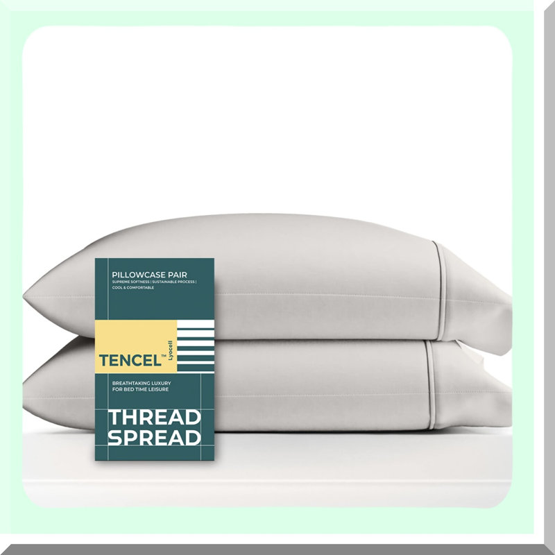 CoolSilk Breath Pillowcase Set - 100% Tencel Lyocell, Extra Soft & Breathable Pillow Cases, Natural Moisture Wicking Material, Infused - Set of 2