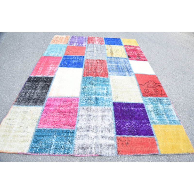 Tapis de cuisine, tapis rétro, tapis modernes, tapis arc-en-ciel Oushak, grand tapis 6,7 x 9,5 pi, tapis turc