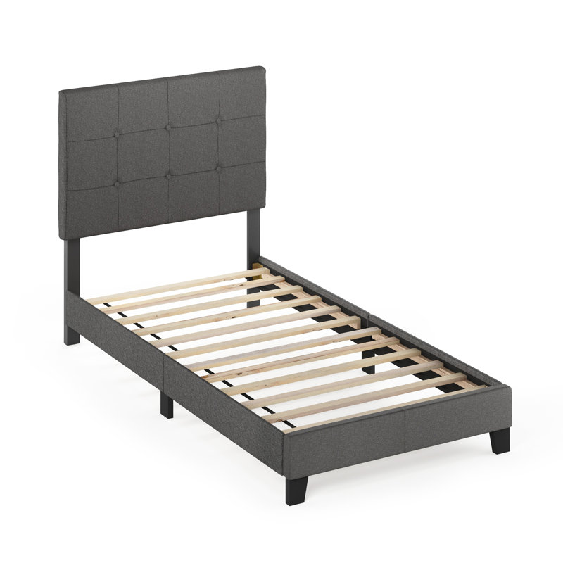 Anding Upholstered Slat Bed, Stone, Twin