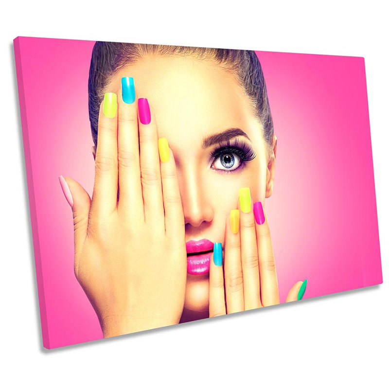 Nail Polish Salon Beauty Pink Framed - Wrapped Canvas Print, 30.5cm H x 45.7cm W x 2cm D
