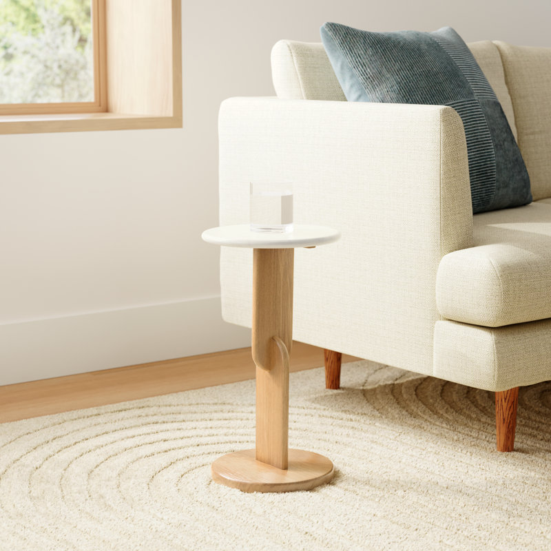 Kielle Marble Top End Table, Oak, White Marble