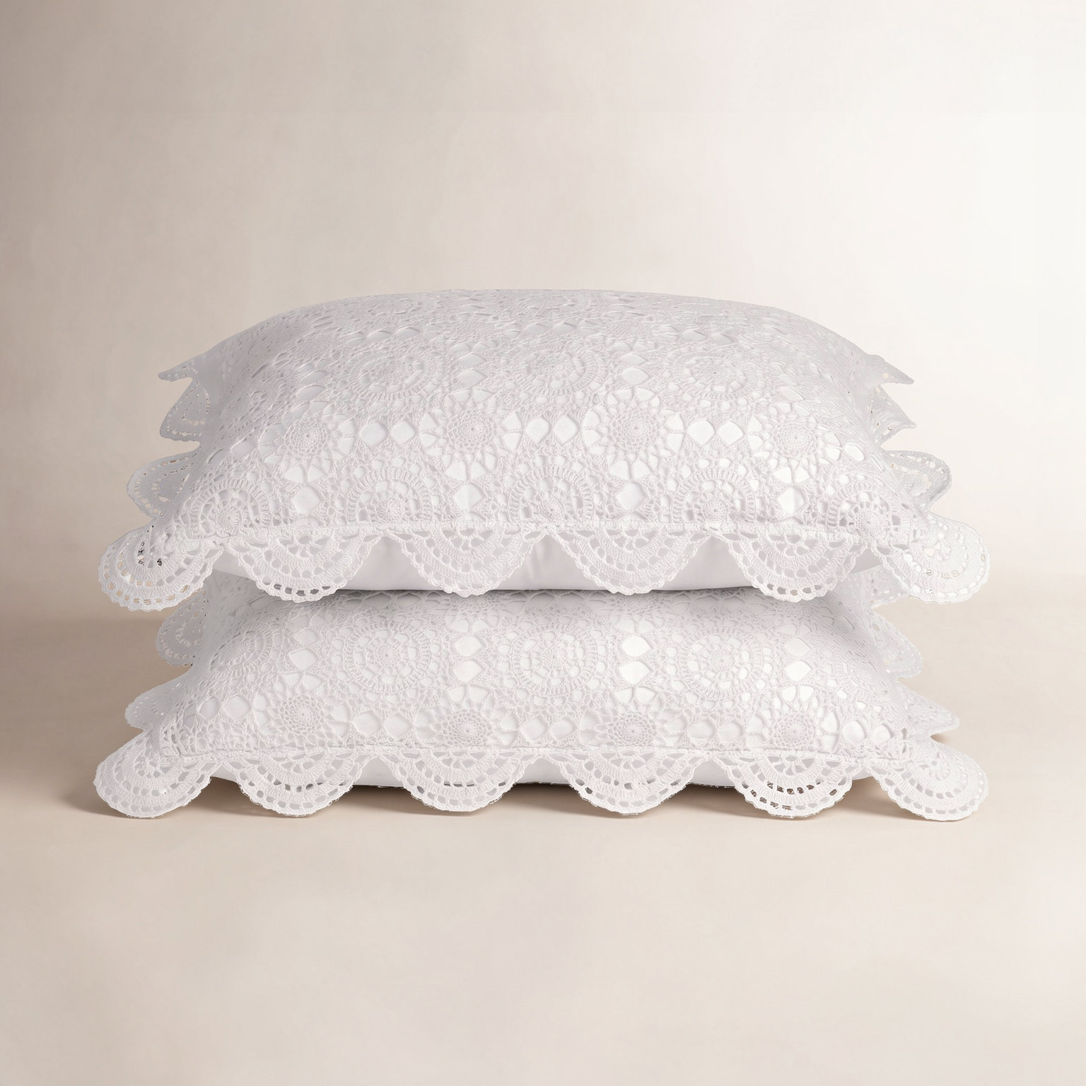 Crochet Cotton Shams, Queen, White