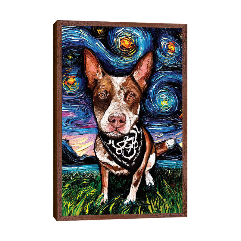 Red Heeler Night by Aja Trier - Print on Canvas, Classic Brown Wood Framed, 101.6 cm H x 66.04 cm W