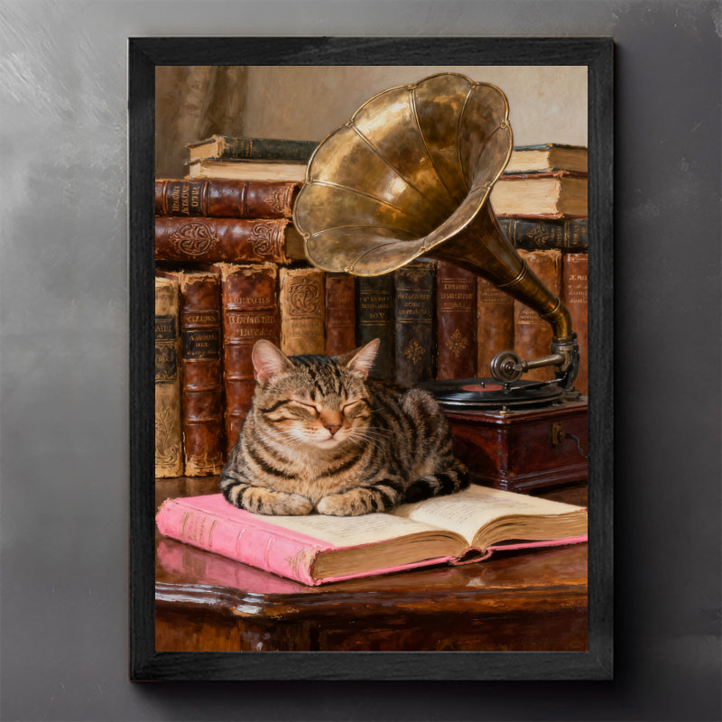 «Black Chats Vintage» dormant chaleureusement dans des livres, impressions d'art encadrées de style rétro, H 11 po x l 9 po