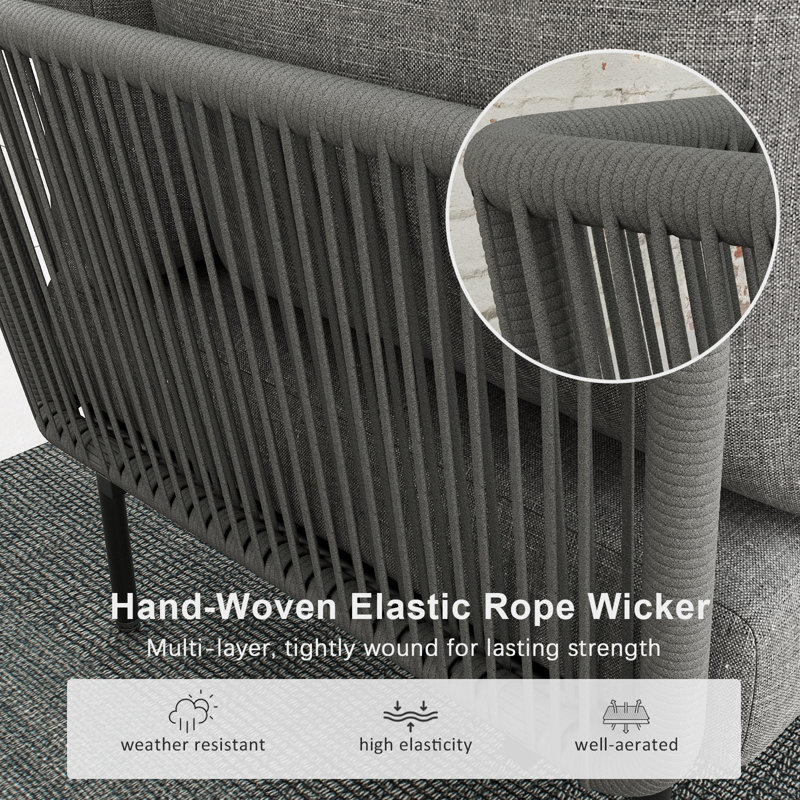 Layinsun Outdoor Patio Woven Rope Wicker Modular Corner Chair (Set Of 2), Dark Gray