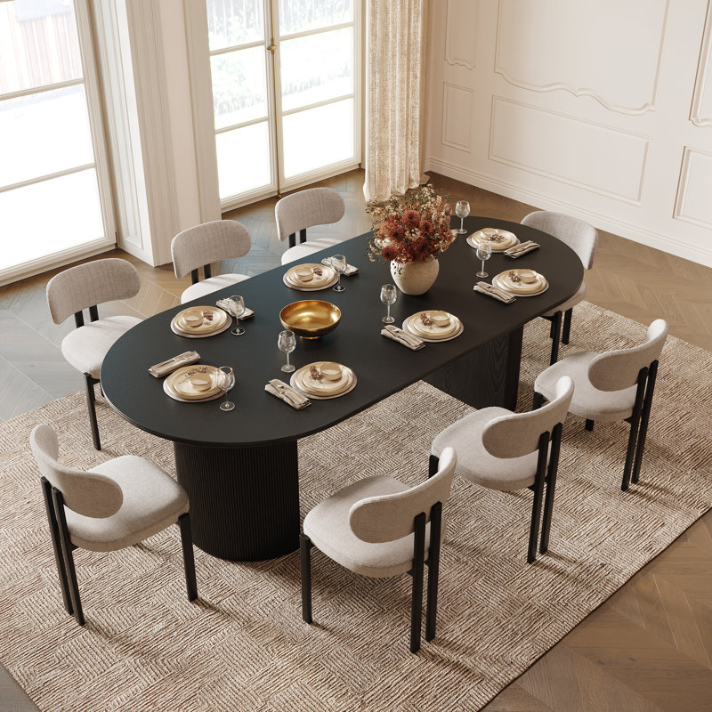 Siège de table de salle à manger ovale en bois massif 78,7 po Iris, Noir mat mat / noir