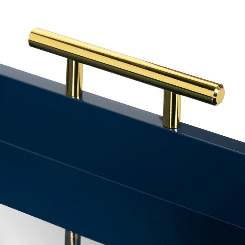 Norvan Hexagon Decorative Tray with Metal Handles, Navy Blue/Gold