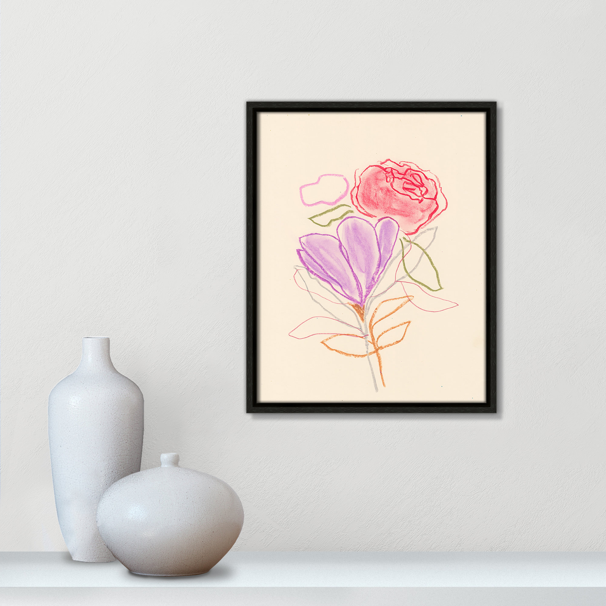 Simple Floral III Print by Bea Dina, Espresso Floater Framed Canvas, No Mat, 15.5" H x 12.5" W x 2" D