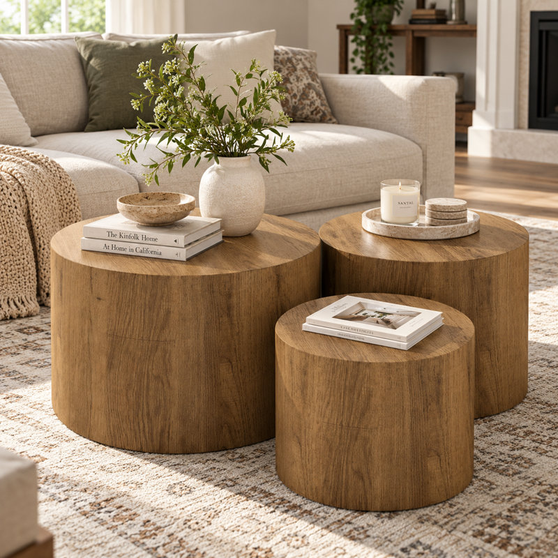 Nesting Coffee Table Set Of 3, Brown Wood
