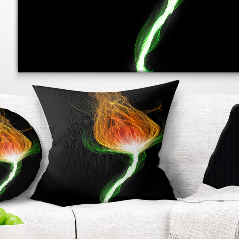 Fiery fleur fractale avec tige - coussin imprimé floral, 16 po x 1 po, Coussin décoratif