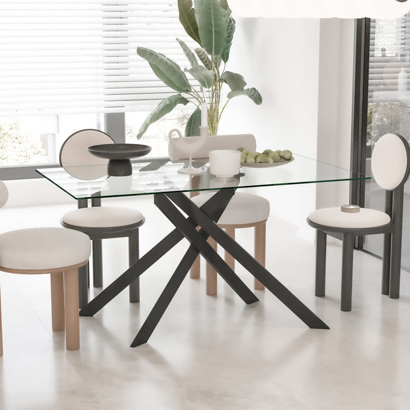 Table de salle à manger Carlinda pour 4 à 6 personnes, Transparent / noir
