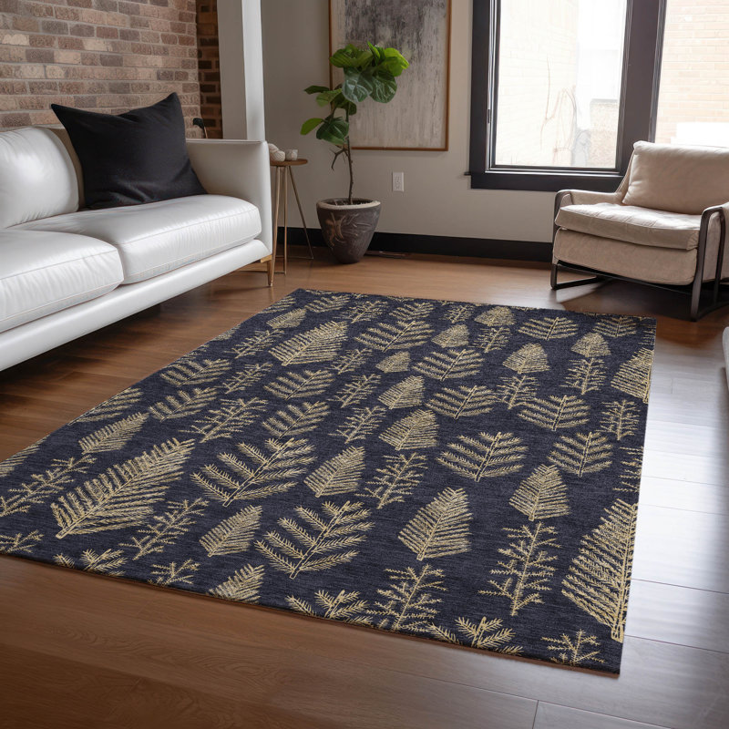 Tapis intérieur / extérieur noir lavable à la machine Xhevrie, Rectangle 5 pi x 7 pi 6 po