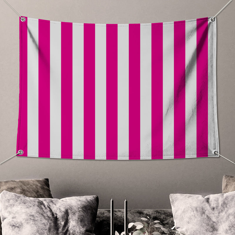 Pink White Stripes Wall Tapestry - Stripes Wall Decor, H 68 po x l 80 po avec 4 œillets