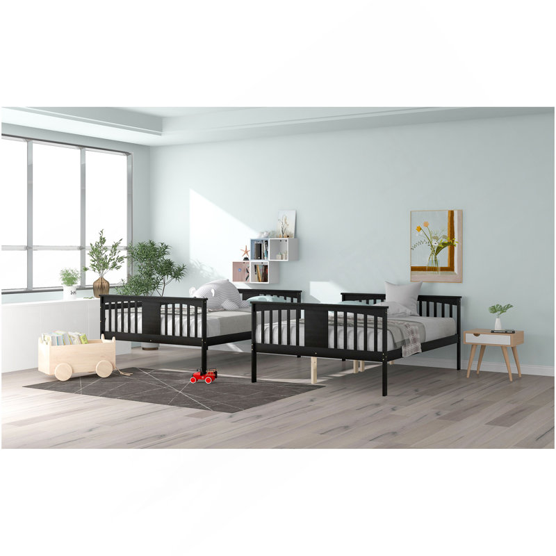 Lit superposé double au-dessus de double avec échelle pour chambre à coucher, mobilier de chambre d'amis - espresso, Espresso