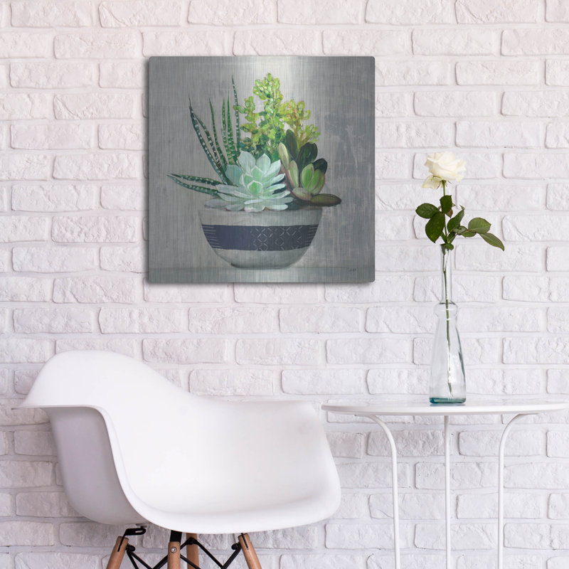 «Succulent Still Life 2 Navy» par Julia Purinton, art mural en métal, H 24 po x l 24 po