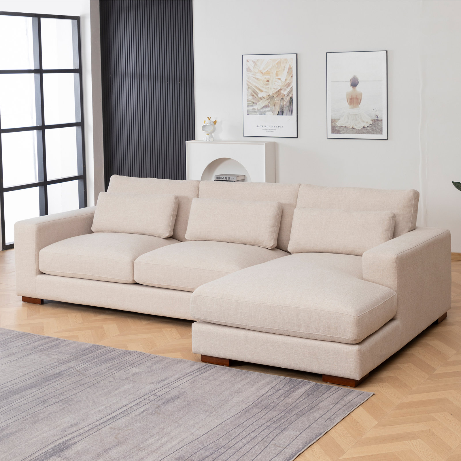 Copley Sofa and Chaise, Beige Cotton Blend, Right Hand Facing