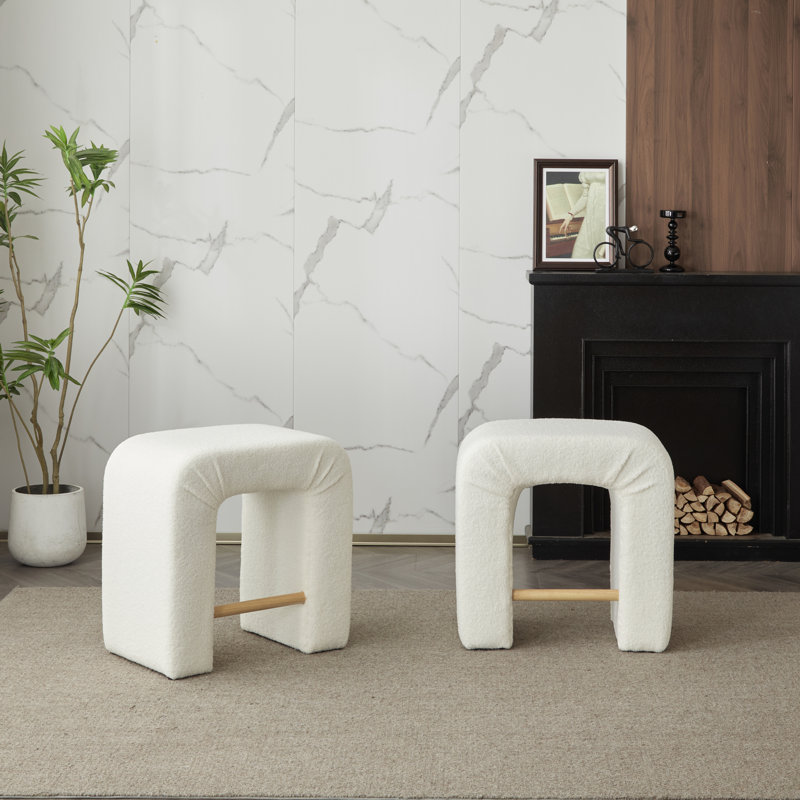  Tabourets de comptoir rembourrés Boucle, ensemble de 2 chaises de salle à manger sans accoudoirs pour îlot de cuisine, blanc