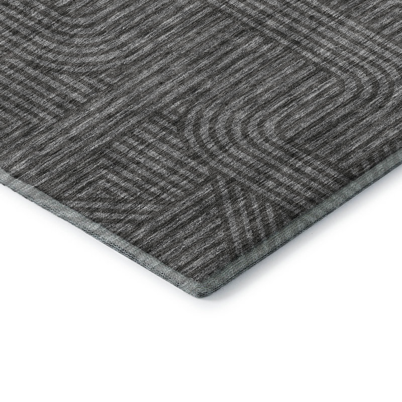 Premium Machine Washable Prisco Charcoal Rug, Rectangle 5' x 7'6"