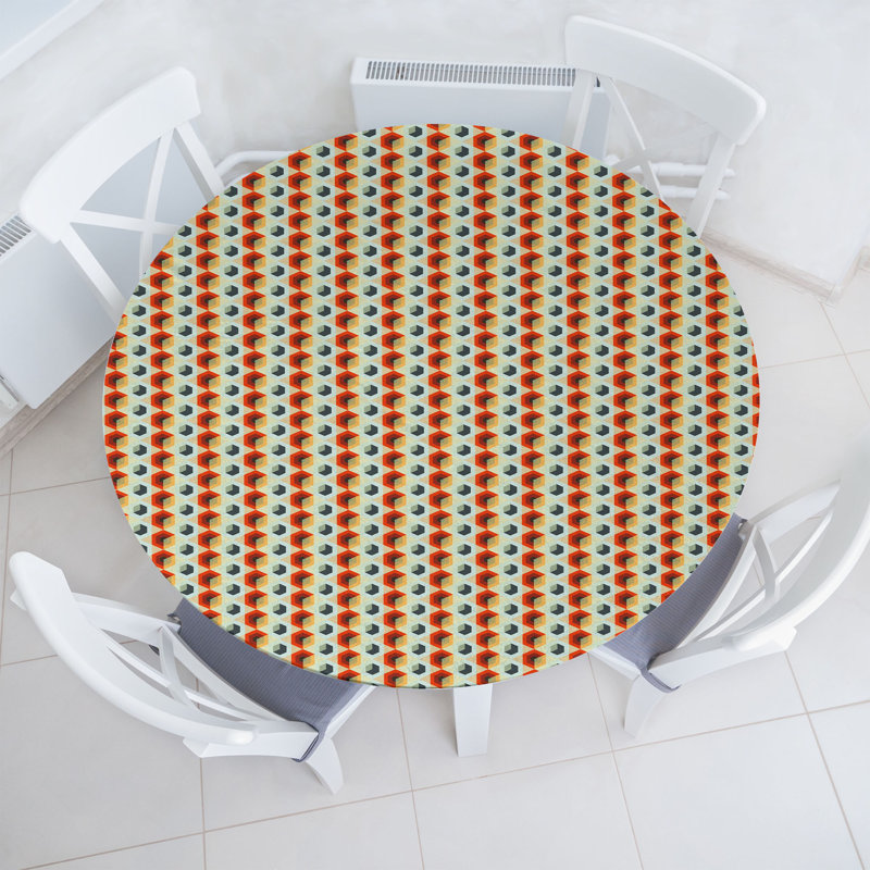 Mercer41 Geometric Fitted Round Tablecloth Orange Dark Blue, 64.17" Round