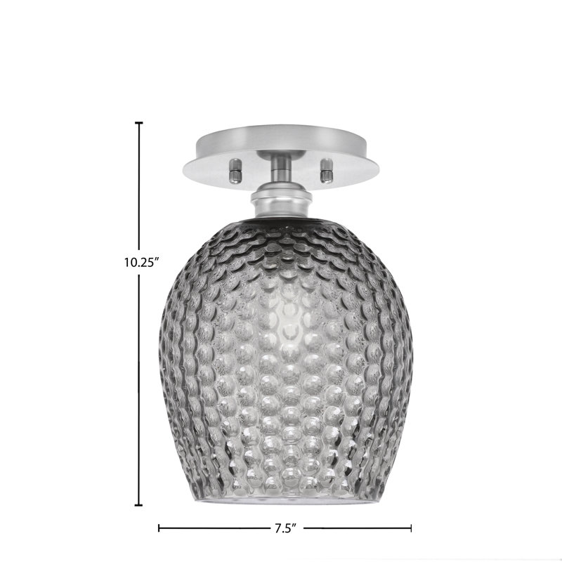 Verre texturé fumée semi-encastré 1 lumière Edge 7,5 po, Nickel brossé, H 10,25 po x l 7,5 po x P 7,5 po