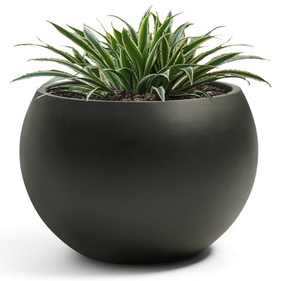 Fiberstone Sphere Planter, 21.3 inches Dia Round Flowerpot with Drainage Hole, Large Planters for Indoor Outdoor Use, 16.6 inches Opening-14.8 inches Height, Extra Large, Black