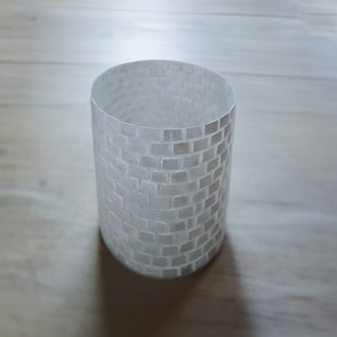 Natural Tiled All Capiz Round Waste Basket 11x8"