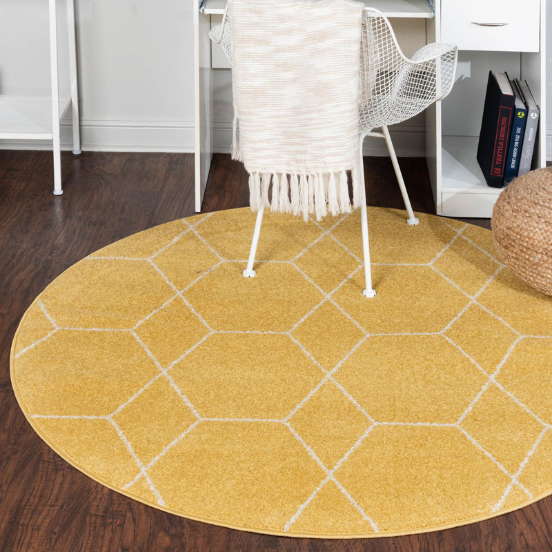Debrodie Geometric Area Rug, Round 3'1", Yellow