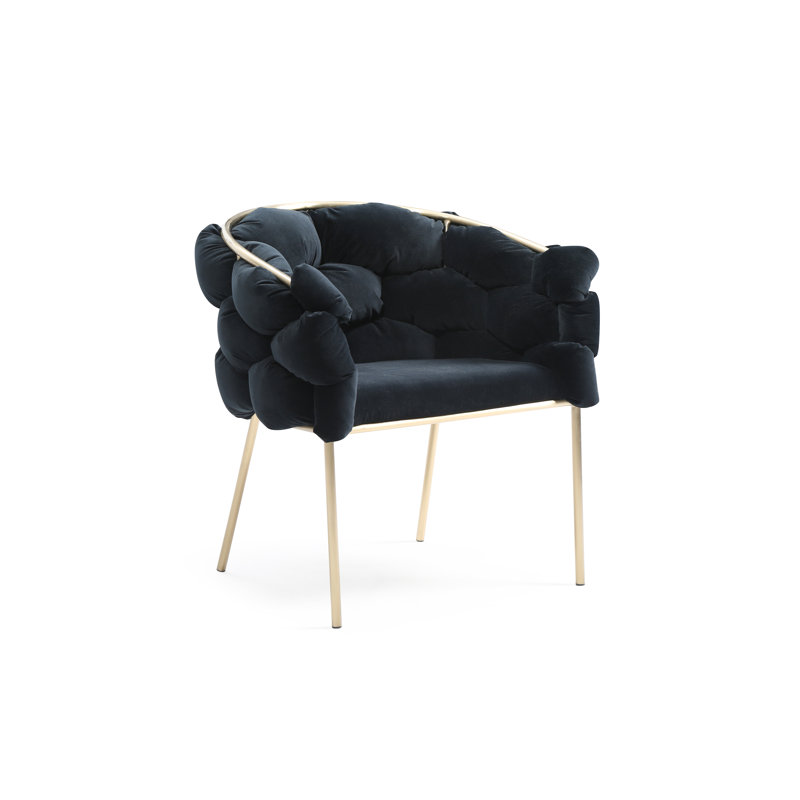 Lawncrest 18'' H Upholstered Metal Armchair, Brushed Brass, Black