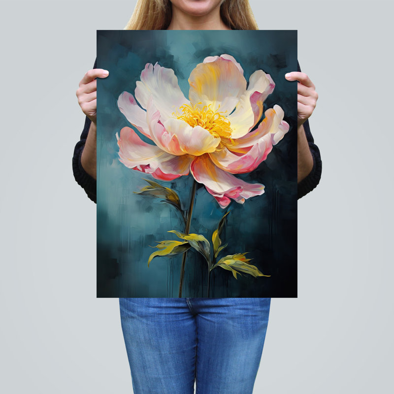 Wall Art Print Peony Pleasure Oil Painting Blue Single Flower Spring Bloom Floral Poster