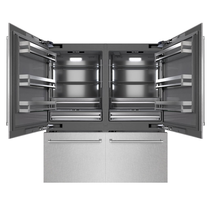 ZLINE 72 in. Built-In Refrigerator in Black Stainless Steel w/ Graphite Gray Interior, Satin Stainless Steel/Graphite Gray