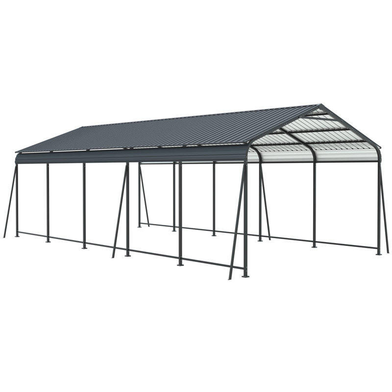 Pavillon de jardin industriel FortiShelter avec toit en acier galvanisé et structure résistante aux intempéries.
