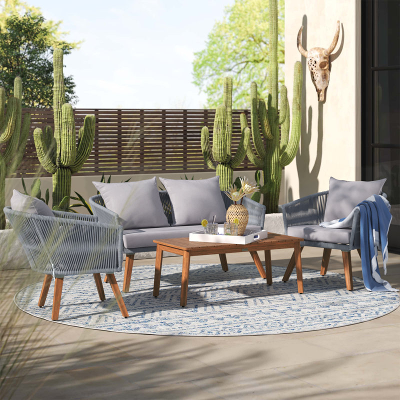 Aliza Acacia 4 - Person Patio Conversation Set with Cushions, Gray, Gray