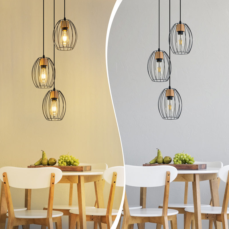 3-Light Black Oval Kitchen Island Pendant