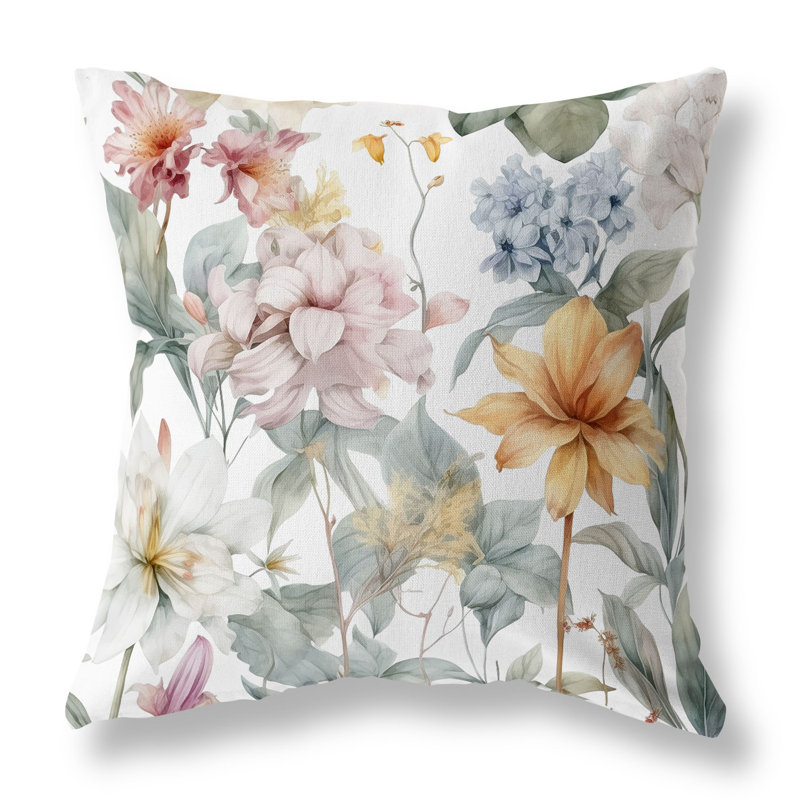 Coussin décoratif réversible Wildflower Whimsy, H 20 po x l 20 po, Blanc / rose / or floral