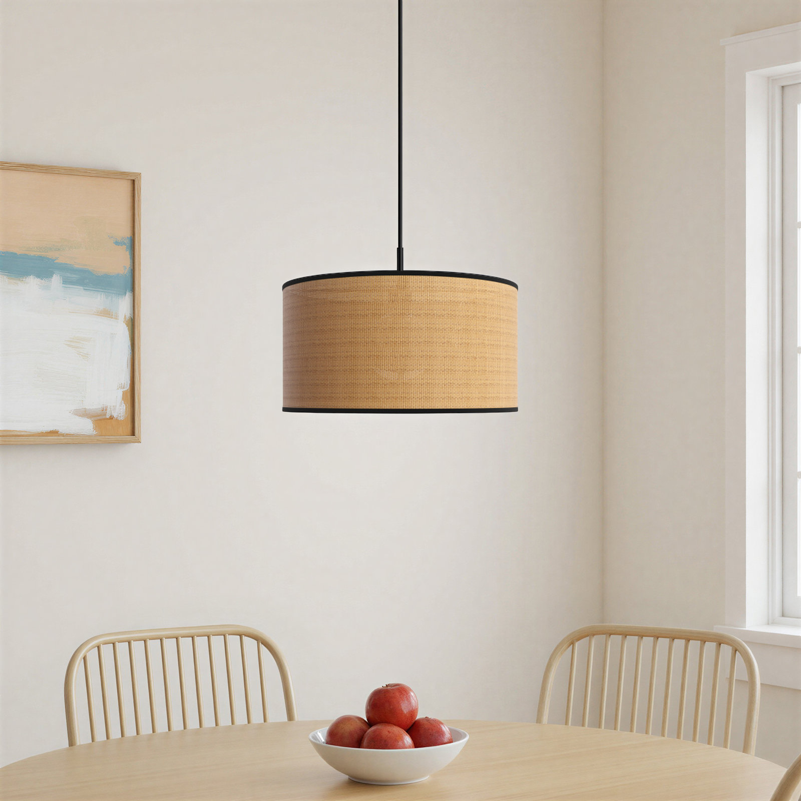 Kinnear Single Light Pendant, Black, Natural/Black Trim/White