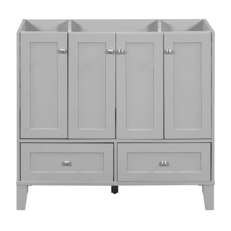 Bathroom Vanity Base Cabinet With 4 Soft Closing Doors & 2 Drawers (Without Sink), Grey