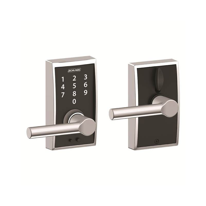 Schlage Touch Keyless Touchscreen Lever with Century Trim and Broadway Lever, Bright Chrome