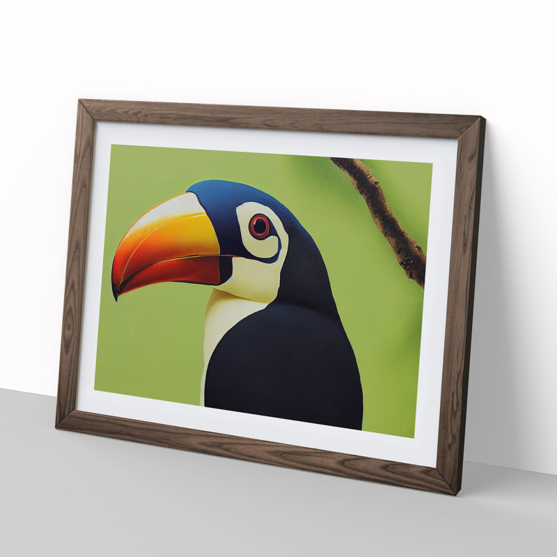 Brilliant Toucan Bird 1 Piece Single Picture Frame Wall Art, 46cm H x 64cm W x 2cm D, Walnut Framed