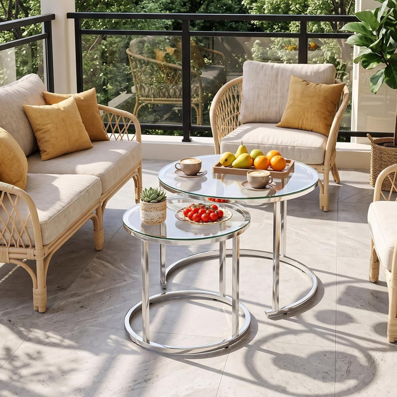 Ensemble de 2 tables de bout rondes en verre