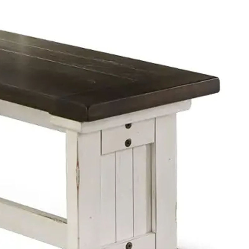 Banc de salle à manger Orso, siège en planche, blanc cassé et bois brun 48 po