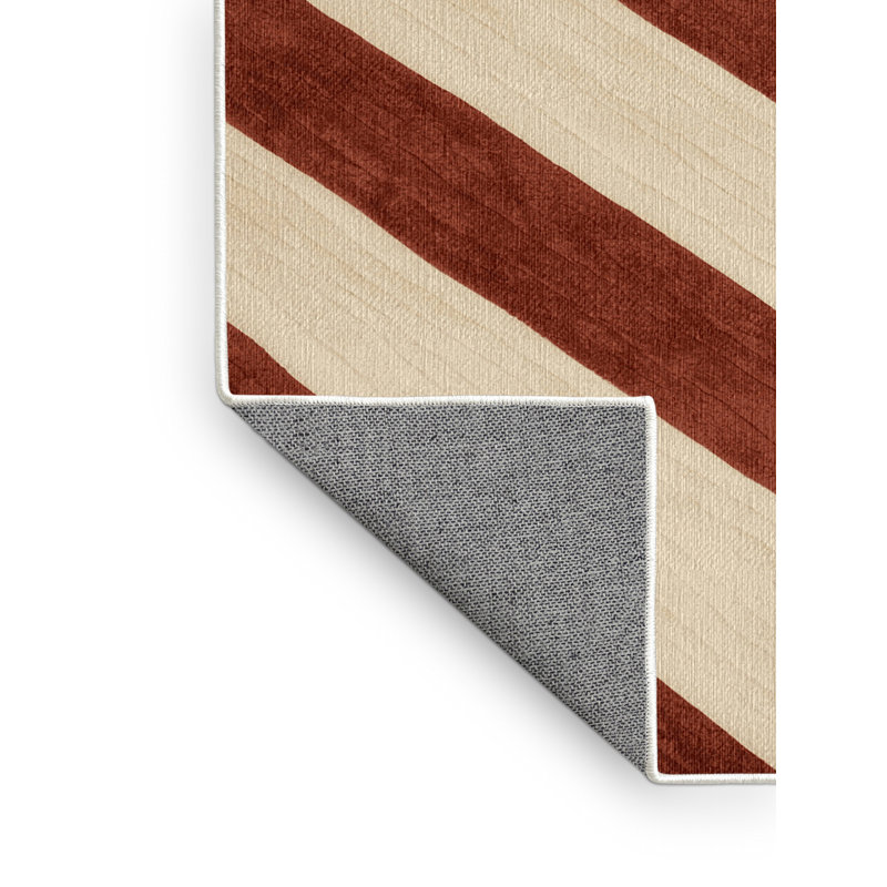  Tapis rayé lavable crème crème, Rectangle 5 pi x 7 pi