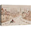 «Vintage Snowy Village with Father and Child Carrying Christmas Tree», reproduction d'art sur toile-120640616-120350694-120350695