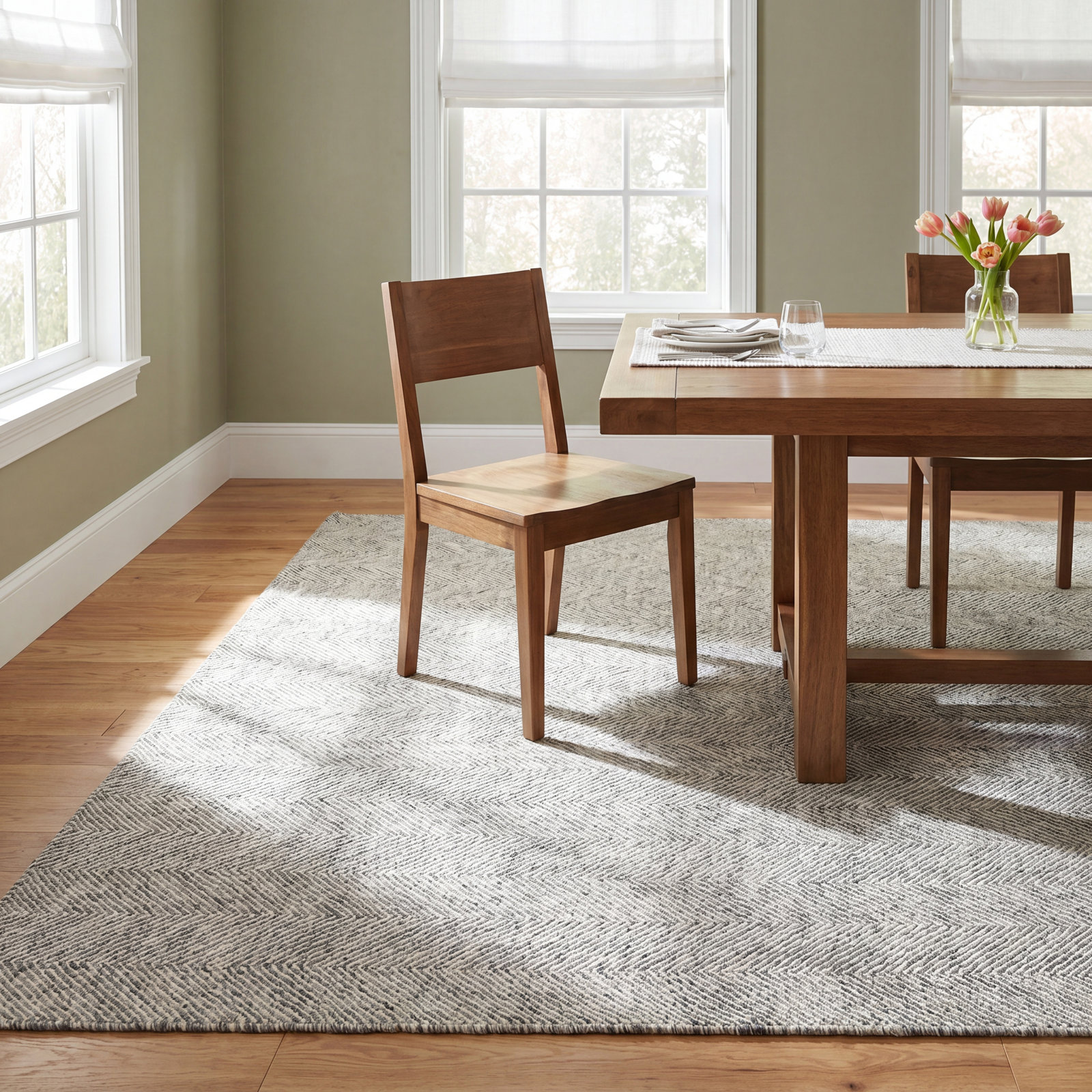Wheaton Gray Beige Hand-Tufted Wool Chevron Rug, Rectangle 8' x 10'