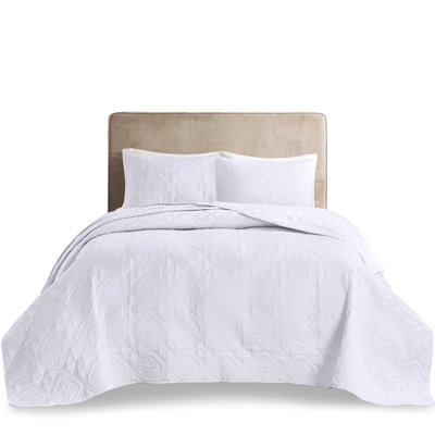 White Reversible Bedspread For King/ King - 3 Pieces, Microfiber And , Fine, Machine Washable Piece White, Material, Filled, , Graceful,