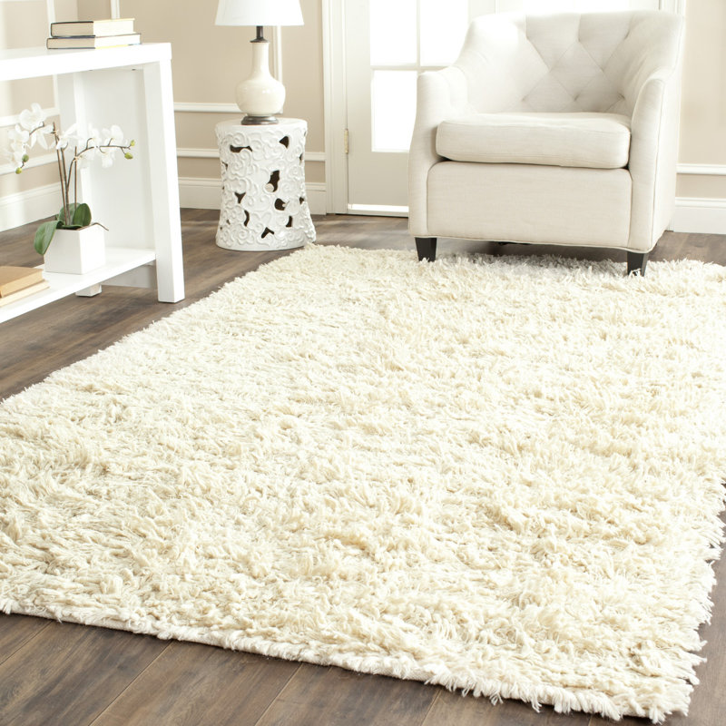 Delane Handwoven Wool Ivory Area Rug, Rectangle 4' x 6'