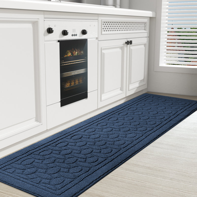 Floral Water Resistant Non-Skid Kitchen Mat, Blue, Runner 1'6" x 6'7"