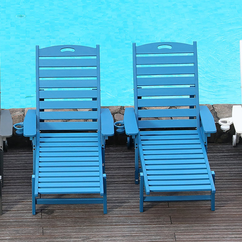 Outdoor Chaise Lounge With 4-Position Adjustable Backrest For Patio, Poolside, Deck, Navy Blue