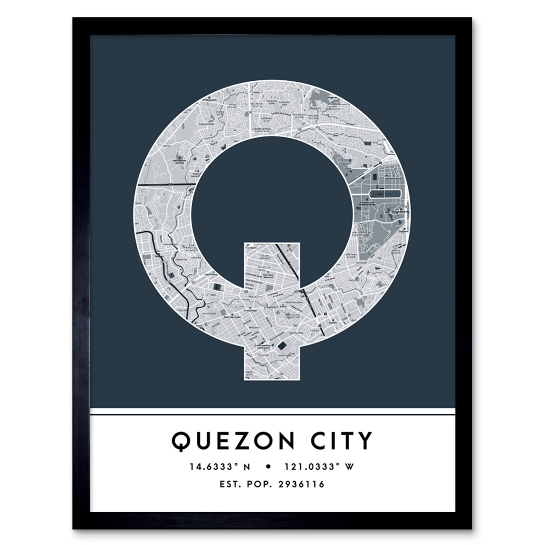 Quezon City Philippines City Map Navy - Single Picture Frame Typography