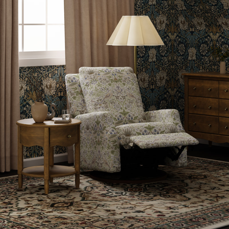 Morris & Co. x Namesake Crewe Recliner & Glider, Strawberry Thief in Fig &Thyme w/Dark Wood Base