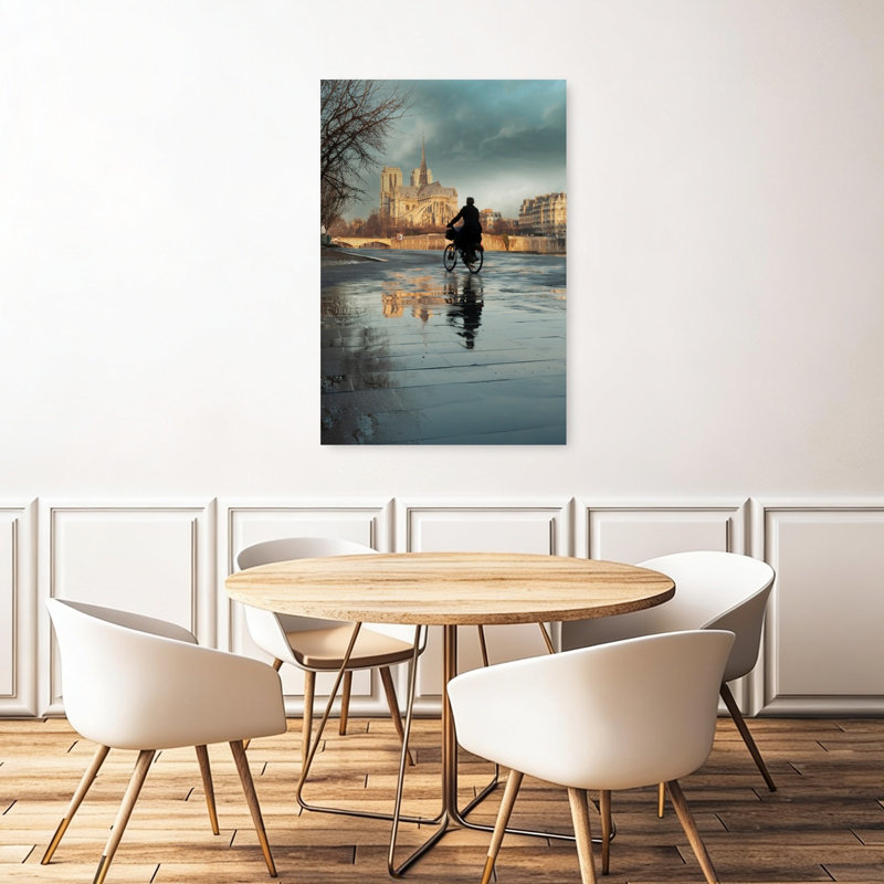 «Cyclist Notre Dame Reflection Gothic Abstract Contemporary City», reproduction d'art mural, 48" H x 32" W
